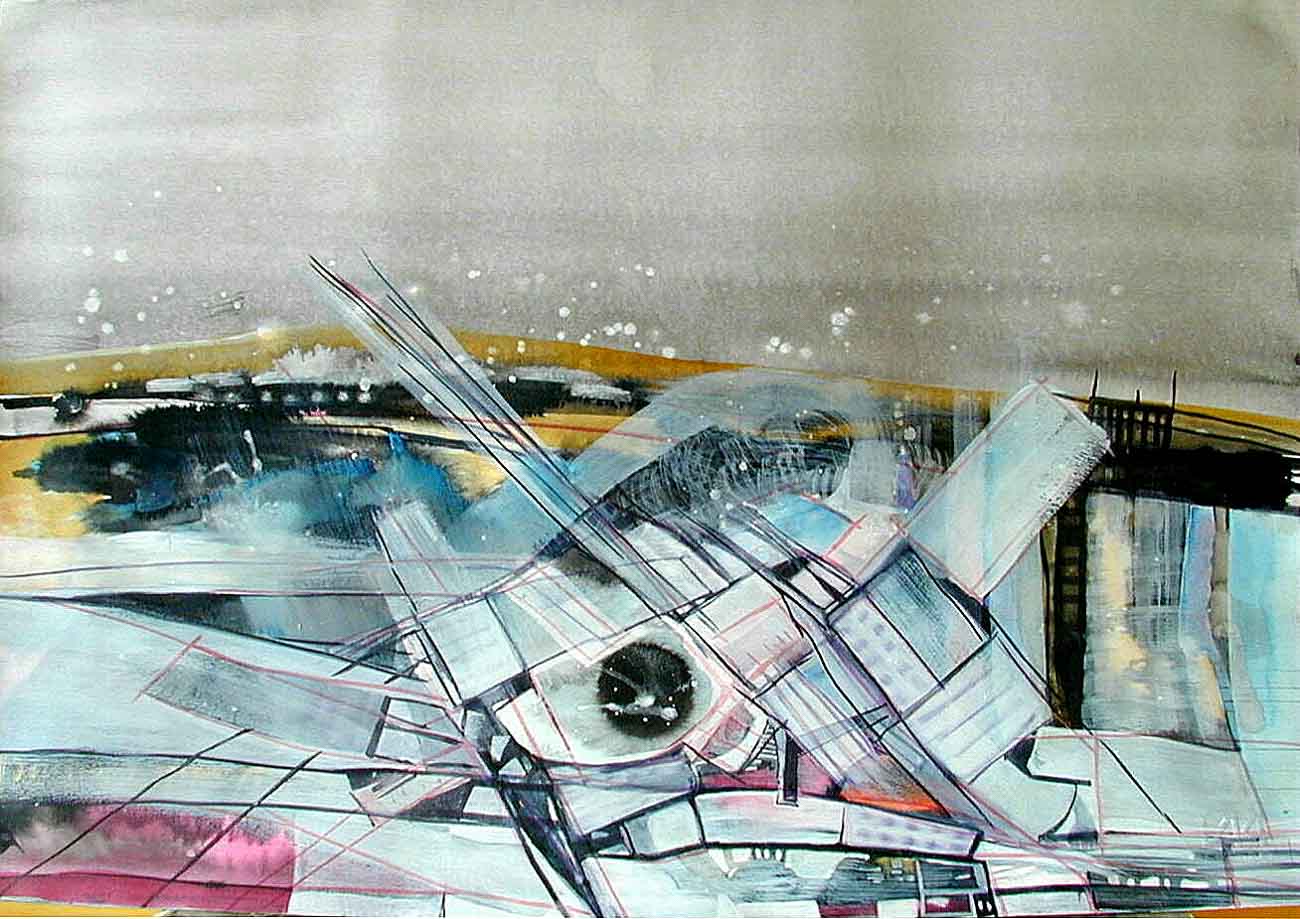 Fabio Sciortino - Paesaggio - acrilico tempera inchiostro pastelli matita - cm 50X70 - 2004